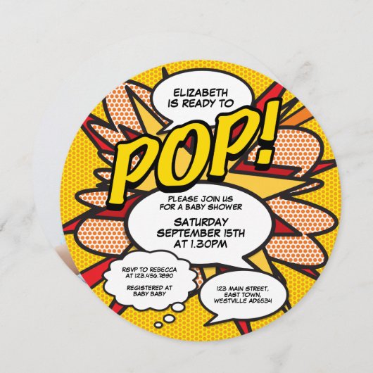 Invitation Prêt à pop Baby shower Photo Fun Retro Comic (Devant / Derrière)