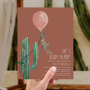 Invitation Prêt à pop Balloon Cactus Terracotta Fille bébé