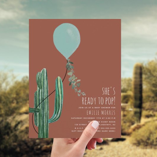 Invitation Prêt à pop Balloon Cactus Terracotta Garçon bébé