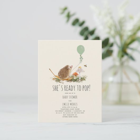 Invitation Prêt à pop champignons Hérisson Balloon vert bébé (Debout devant)