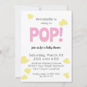 Invitation Prêt à pop mignonne fille Baby shower de maïs rose (Devant)