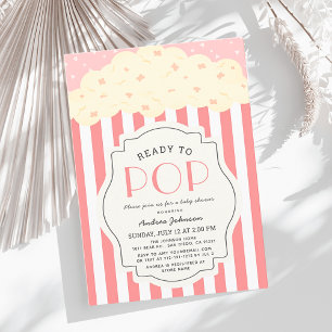 Invitation Prêt à pop Popcorn Pink Stripe Girl Baby shower