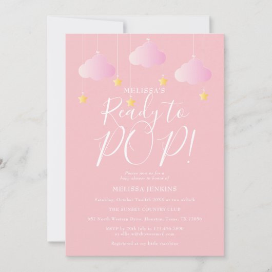 Invitation Prêt à Pop Twinkle Twinkle Baby Girl Douche rose (Devant)