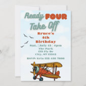 Invitation Prêt POUR Décoller, avion 4e Anniversaire (Devant)
