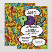 Invitation Prêt pour la pop Baby shower Comic Book Fun (Devant / Derrière)
