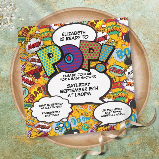 Invitation Prêt pour la pop Baby shower Modern Comic Book