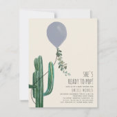 Invitation Prêt pour la pop Balloon Cactus Baby shower bleu  (Devant)