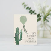 Invitation Prêt pour la pop Balloon Cactus Baby shower vert (Debout devant)