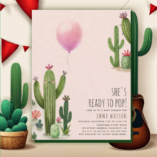 Invitation Prêt pour la Pop Girl Balloon Cactus Baby shower v