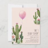 Invitation Prêt pour la Pop Girl Balloon Cactus Baby shower v (Devant)