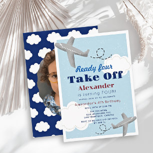 Invitation Prêt pour le décollage de l'avion Photo 4e anniver