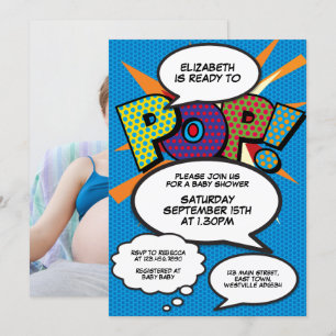 Invitation Prêt pour pop Baby shower Bleu BD livre photo