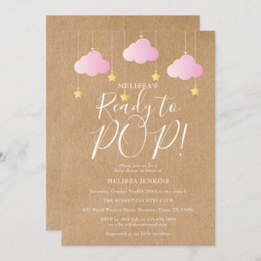 Invitation Prêt pour Pop Twinkle Twinkle Baby shower rustique (Devant / Derrière)