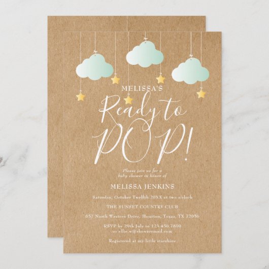 Invitation Prêt pour Pop Twinkle Twinkle Baby shower rustique (Devant / Derrière)