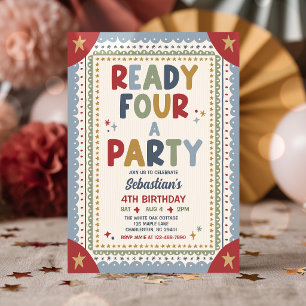 Invitation Prêt pour une fête garçon fantaisiste 4ème anniver