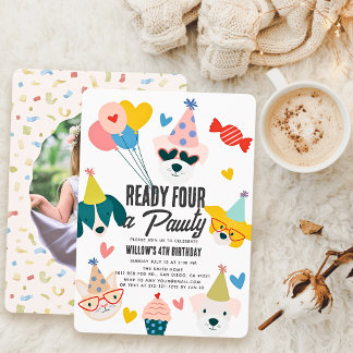 Invitation Prêt pour une fête pour quatre chiens et photo de