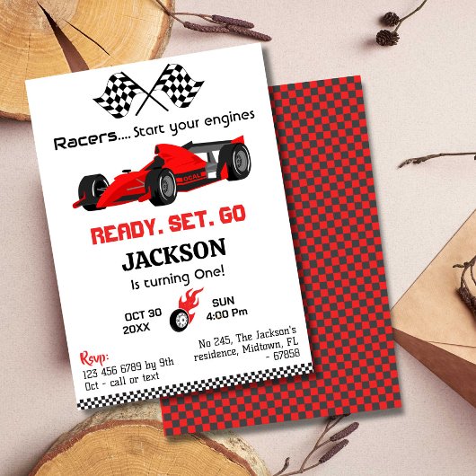 Invitation Prêt set aller rouge voiture de course moderne 1er