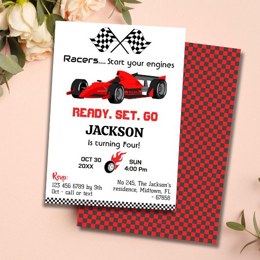 Invitation Prêt set aller rouge voiture de course moderne 4e