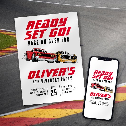 Invitation Prêt ! Voitures fête d'anniversaire