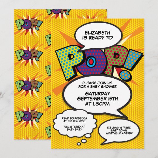 Invitation Prête à éclore Baby Shower Moderne Bande Dessinée  (Devant / Derrière)
