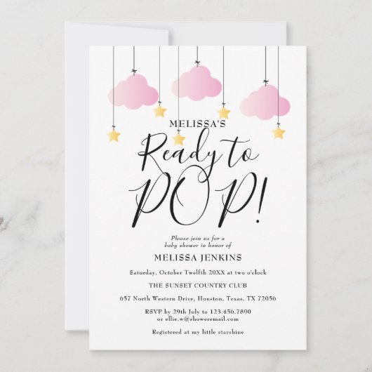 Invitation Prête à éclore Fête de bébé fille Rose Twinkle Twi (Devant)