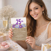 Invitation Pretty Blue and Purple Peony 25th Birthday