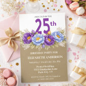 Invitation Pretty Blue and Purple Peony 25th Birthday