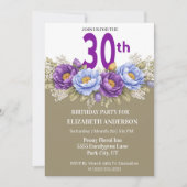 Invitation Pretty Blue and Purple Peony 30th Birthday (Devant)