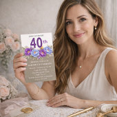 Invitation Pretty Blue and Purple Peony 40th Birthday