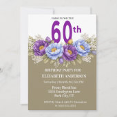 Invitation Pretty Blue and Purple Peony 60th Birthday (Devant)