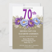 Invitation Pretty Blue and Purple Peony 70th Birthday (Devant)
