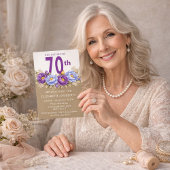 Invitation Pretty Blue and Purple Peony 70th Birthday