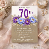 Invitation Pretty Blue and Purple Peony 70th Birthday