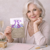 Invitation Pretty Blue and Purple Peony 75th Birthday