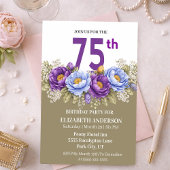 Invitation Pretty Blue and Purple Peony 75th Birthday