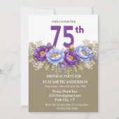 Invitation Pretty Blue and Purple Peony 75th Birthday (Devant)