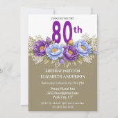 Invitation Pretty Blue and Purple Peony 80th Birthday (Devant)