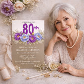 Invitation Pretty Blue and Purple Peony 80th Birthday