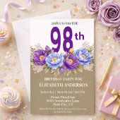 Invitation Pretty Blue and Purple Peony 98th Birthday