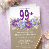 Invitation Pretty Blue and Purple Peony 99th Birthday