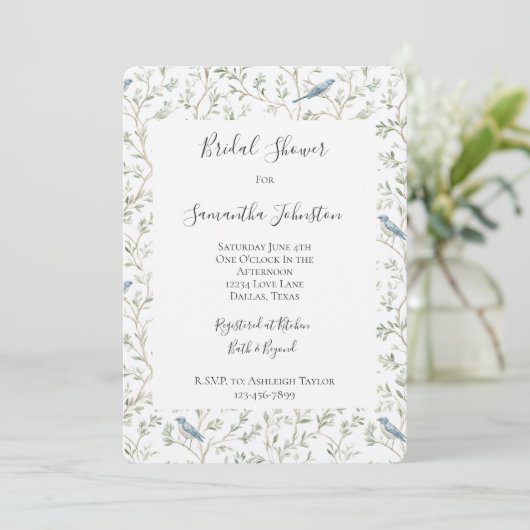 Invitation Pretty Blue Birds Dream Bridal Shower (Debout devant)