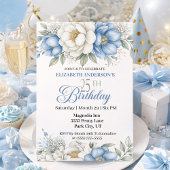 Invitation Pretty Blue Magnolia and Peony 25th Birthday