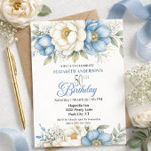 Invitation Pretty Blue Magnolia and Peony 50th Birthday