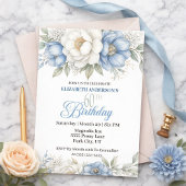 Invitation Pretty Blue Magnolia and Peony 60th Birthday