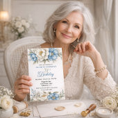 Invitation Pretty Blue Magnolia and Peony 70th Birthday