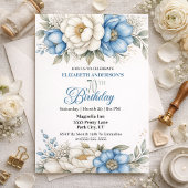 Invitation Pretty Blue Magnolia and Peony 70th Birthday