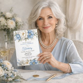 Invitation Pretty Blue Magnolia and Peony 75th Birthday