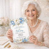 Invitation Pretty Blue Magnolia and Peony 99th Birthday