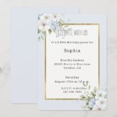 Invitation Pretty Blue White Floral Birthday (Devant / Derrière)
