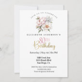 Invitation Pretty Blush Pink Peony Floral 80th Birthday (Devant)